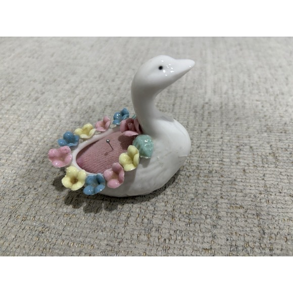 Jewelry - Vintage Bone China‎ Swan Pin Cushion Floral